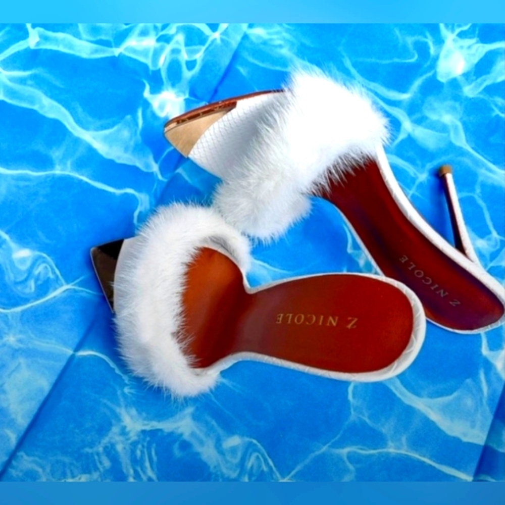 Feminine White Fur Mink Mule Heels 🔥🔥🔥
